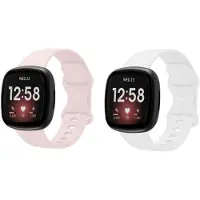 Strap-it siliconen smartwatch bandjes zandroze + wit – geschikt voor Fitbit Versa 3/4 & Sense/Sense 2 – comfortabel, lichtgewicht & waterbestendig – maat L