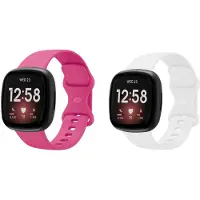 Strap-it Bundel – 2x Siliconen Horlogebandjes geschikt voor Fitbit Versa 3/4 & Sense/Sense 2 (Knalroze & Wit, Maat L)