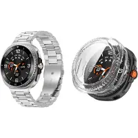 Strap-it Stalen schakel band Zilver + Hard case hoesje met screenprotector glas Transparant – geschikt voor Samsung Galaxy Watch 8 Classic 46mm – luxe & optimale bescherming