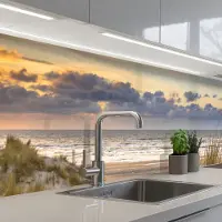 KitchenYeah Keuken achterwand 300x60 cm - Spatscherm zelfklevend Strand - Duin - Gras - Zonsondergang - Zee - Muurbeschermer - Spatwand fornuis