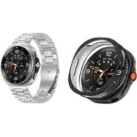 Strap-it Stalen schakel band Zilver + Soft case hoesje TPU Zwart – geschikt voor Samsung Galaxy Watch 8 Classic 46mm – luxe & optimale bescherming