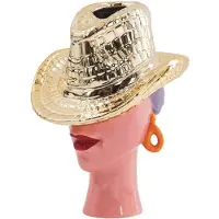 Housevitamin Flower Vase – Cowboy Hat Vase – Goud & Lila – 19x16x23,5 cm – Keramieken Vaas – Lady With The Hat – Decoratieve Design Vaas