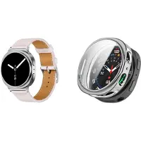 Strap-it Bundel – Leren Smartwatch Band met Gespsluiting (Roze) + TPU Soft Case Beschermhoes (Zilver) geschikt voor Samsung Galaxy Watch 8 (40mm)