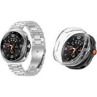 Strap-it Stalen schakel band Zilver + Soft case hoesje TPU Transparant – geschikt voor Samsung Galaxy Watch 8 Classic 46mm – luxe & optimale bescherming