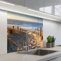 KitchenYeah Keuken achterwand 80x80 cm - Spatscherm zelfklevend Strand - Zee - Nederland - Duinen - Zon - Muurbeschermer - Spatwand fornuis
