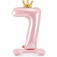 Party Deco Partydeco - Staande folieballon Cijfer 7 Licht roze met kroon 84 cm
