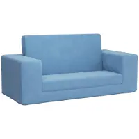 vidaXL Kinderslaapbank 2-zits zacht pluche blauw