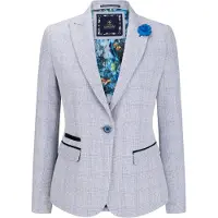 TruClothing Dames blauw geruite blazer van wolmix met visgraatmotief en tweedmotief