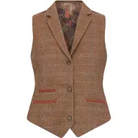 TruClothing Dames Oak Brown Tailored Fit Tweed Gilet met Visgraatmotief