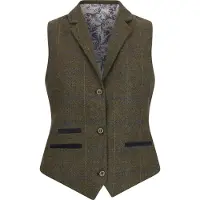 TruClothing Dames olijfgroen getailleerde tweed gilet met visgraatmotief