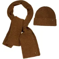 No-excess Beenie + scarf rib knit set terra