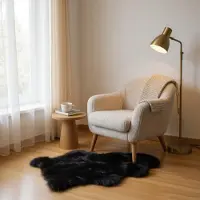 Infinity Leather Echte zwarte schapenvacht, zijdezacht, natuurlijk, zacht, pluizig, echt wollen tapijt