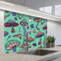 KitchenYeah Keuken achterwand 100x80 cm - Spatscherm zelfklevend Patronen - Vintage - Paddenstoelen - Natuur - Muurbeschermer - Spatwand fornuis