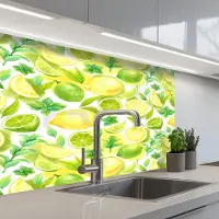 KitchenYeah Keuken achterwand 80x60 cm - Spatscherm zelfklevend Citroen - Geel - Limoen - Groen - Muurbeschermer - Spatwand fornuis