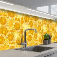 KitchenYeah Keuken achterwand 250x60 cm - Spatscherm zelfklevend Zonnebloem - Zomer - Patronen - Bloemen - Muurbeschermer - Spatwand fornuis