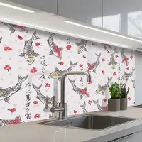 KitchenYeah Keuken achterwand 100x60 cm - Spatscherm zelfklevend Vis - Koi - Bloemen - Patronen - Muurbeschermer - Spatwand fornuis