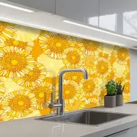 KitchenYeah Keuken achterwand 100x60 cm - Spatscherm zelfklevend Zonnebloem - Zomer - Patronen - Bloemen - Muurbeschermer - Spatwand fornuis