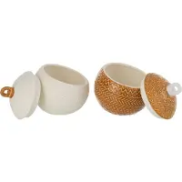 J-Line voorraadpot Kerstbal - porselein - wit/mosterdgeel - 2 stuks