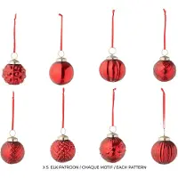 J-Line kerstbal 8 Patronen - glas - rood - doos van 40