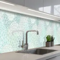 KitchenYeah Keuken achterwand 500x80 cm - Spatscherm zelfklevend Geometrie - Patroon - Groen - Muurbeschermer - Spatwand fornuis