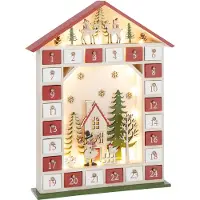 J-Line decoratie Huis Adventskalender - multiplex - rood/wit - LED lichtjes