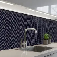 KitchenYeah Keuken achterwand 200x60 cm - Spatscherm zelfklevend Plaid - Patroon - Visgraad - Blauw - Muurbeschermer - Spatwand fornuis