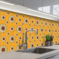 KitchenYeah Keuken achterwand 250x60 cm - Spatscherm zelfklevend Patronen - Vintage - Bloemen - Geel - Muurbeschermer - Spatwand fornuis