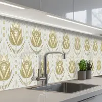 KitchenYeah Keuken achterwand 300x60 cm - Spatscherm zelfklevend Bloemen - Goud - Patronen - Muurbeschermer - Spatwand fornuis