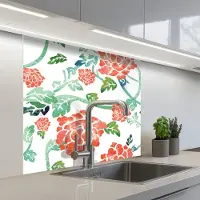 KitchenYeah Keuken achterwand 80x80 cm - Spatscherm zelfklevend Bloemen - Bladeren - Patronen - Waterverf - Muurbeschermer - Spatwand fornuis