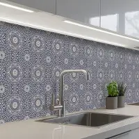 KitchenYeah Keuken achterwand 300x60 cm - Spatscherm zelfklevend Mandala - Blauw - Patroon - Muurbeschermer - Spatwand fornuis