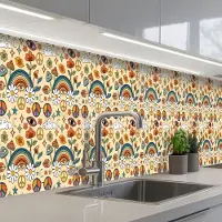 KitchenYeah Keuken achterwand 400x60 cm - Spatscherm zelfklevend Vintage - Patronen - Zomer - Muurbeschermer - Spatwand fornuis