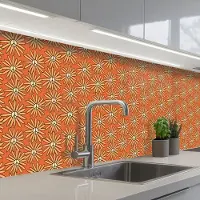 KitchenYeah Keuken achterwand 250x60 cm - Spatscherm zelfklevend Vintage - Patronen - Bloemen - Oranje - Muurbeschermer - Spatwand fornuis