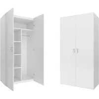 Viking Choice Houten Kledingkast - Wit - 5 Schappen - Kledingroede - 2 Deuren