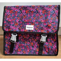 Traveler Dubbele zwarte fietstas bloemen roze paars rood