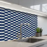 KitchenYeah Keuken achterwand 80x60 cm - Spatscherm zelfklevend Japans - Blauw - Wit - Patronen - Muurbeschermer - Spatwand fornuis