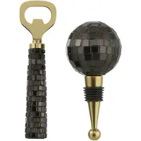 J-Line flesopener + flessenstopper Mozaïek - glas - zwart