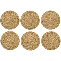 Kaemingk Decoris Placemat - 6x - naturel bruin - D35 cm - rotan gevlochten - rond - onderlegger - tafeldecoratie