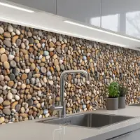 KitchenYeah Keuken achterwand 500x60 cm - Spatscherm zelfklevend Licht - Stenen - Rust - Muurbeschermer - Spatwand fornuis