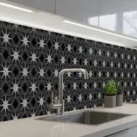 KitchenYeah Keuken achterwand 500x60 cm - Spatscherm zelfklevend Kompas - Patronen - Zwart Wit - Muurbeschermer - Spatwand fornuis