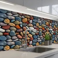 KitchenYeah Keuken achterwand 200x60 cm - Spatscherm zelfklevend Pastel - Matte - Kiezels - Muurbeschermer - Spatwand fornuis