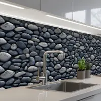 KitchenYeah Keuken achterwand 200x60 cm - Spatscherm zelfklevend Koele - Grijze - Kiezels - Muurbeschermer - Spatwand fornuis