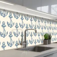 KitchenYeah Keuken achterwand 500x80 cm - Spatscherm zelfklevend Vintage - Anker - Strand - Zee - Patronen - Muurbeschermer - Spatwand fornuis