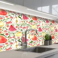 KitchenYeah Keuken achterwand 200x60 cm - Spatscherm zelfklevend Fruit - Watermeloen - Kersen - Peer - Muurbeschermer - Spatwand fornuis