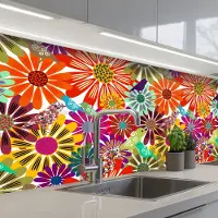 KitchenYeah Keuken achterwand 150x80 cm - Spatscherm zelfklevend Regenboog - Bloemen - Patronen - Hippie - Muurbeschermer - Spatwand fornuis