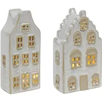 Svenska Living LED Grachthuis Steen H15cm Wit wit Steen Decoratief beeld of
