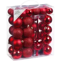 Inge-glas 47x Rode kunststof kerstballen 4-6 cm mat/glans met piek - mat/glans - Kerstboomversiering rood