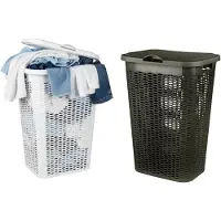 Benson Wasmand Ventilation - met deksel - 2x - wit en bruin - 50 liter - 61 x 43 cm