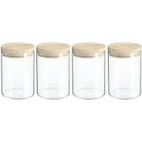 Secret De Gourmet Voorraadbus - 4x stuks - voorraadpot - 600 ml - glas - met houten deksel - voedsel - keuken