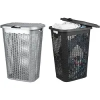 Benson Wasmand Ventilation - met deksel - 2x stuks - zwart en zilver - 50 liter - 61 x 43 cm