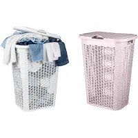 Benson Wasmand Ventilation - met deksel - 2x - wit en roze - 50 liter - 61 x 43 cm